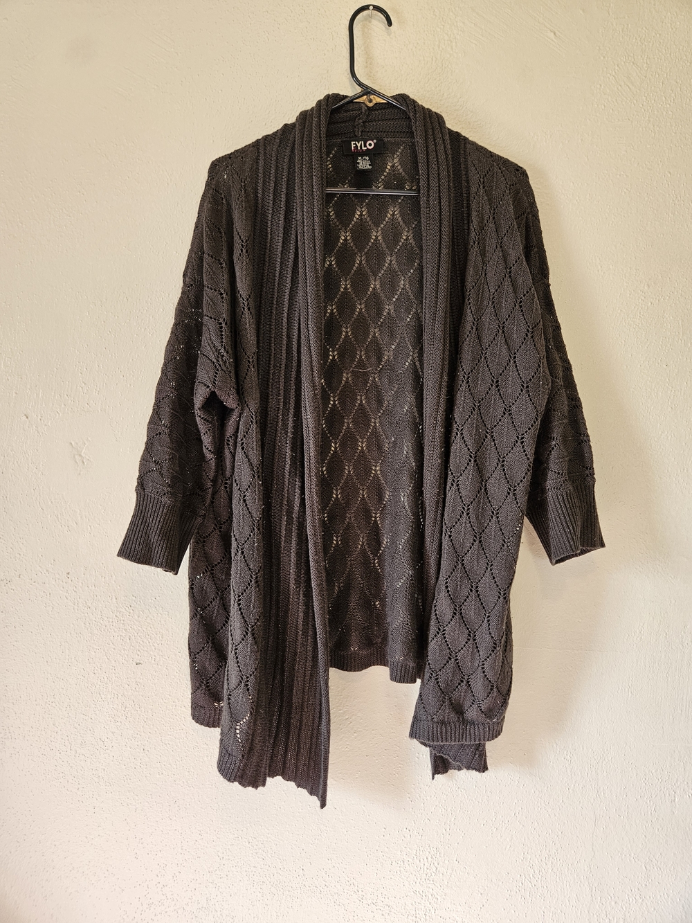 FYLO Dark Gray Open-Front Diamond Knit Cardigan